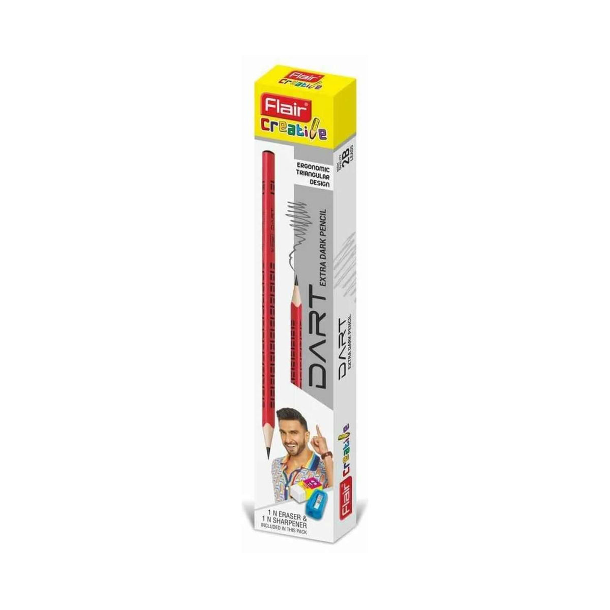 Flair Creative Dart Extra Dark Pencils | Includes Eraser and Sharpener