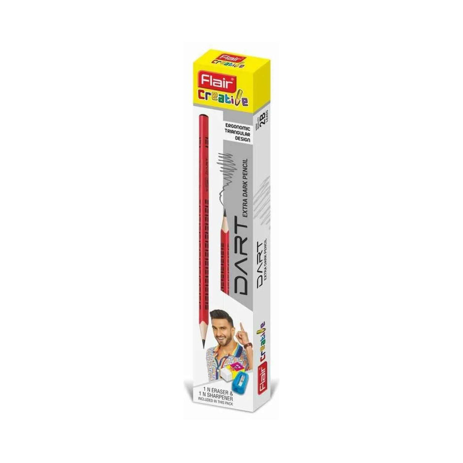 Flair Creative Dart Extra Dark Pencils | Includes Eraser and Sharpener