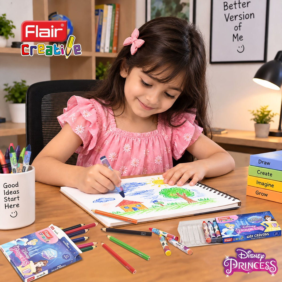 Flair Creative Disney Princess 150 Kit | Stationery Kit of 5 Items