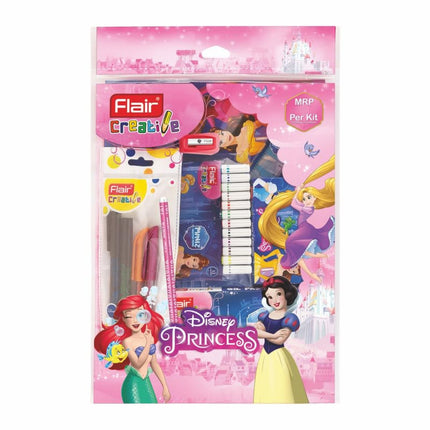 Flair Creative Disney Princess 200 Kit | Stationery Kit of 14 Items featuring Disney characters in a vibrant package.