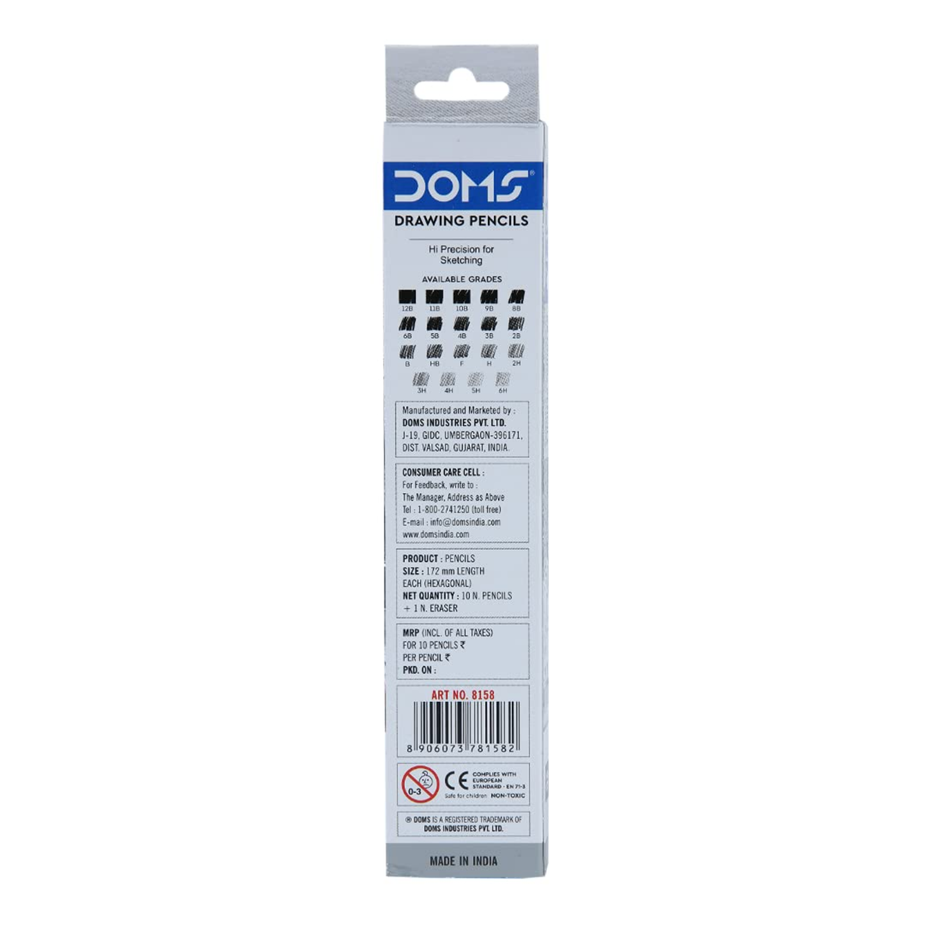 Doms Drawing Pencils | Pack of 10 | Includes Eraser