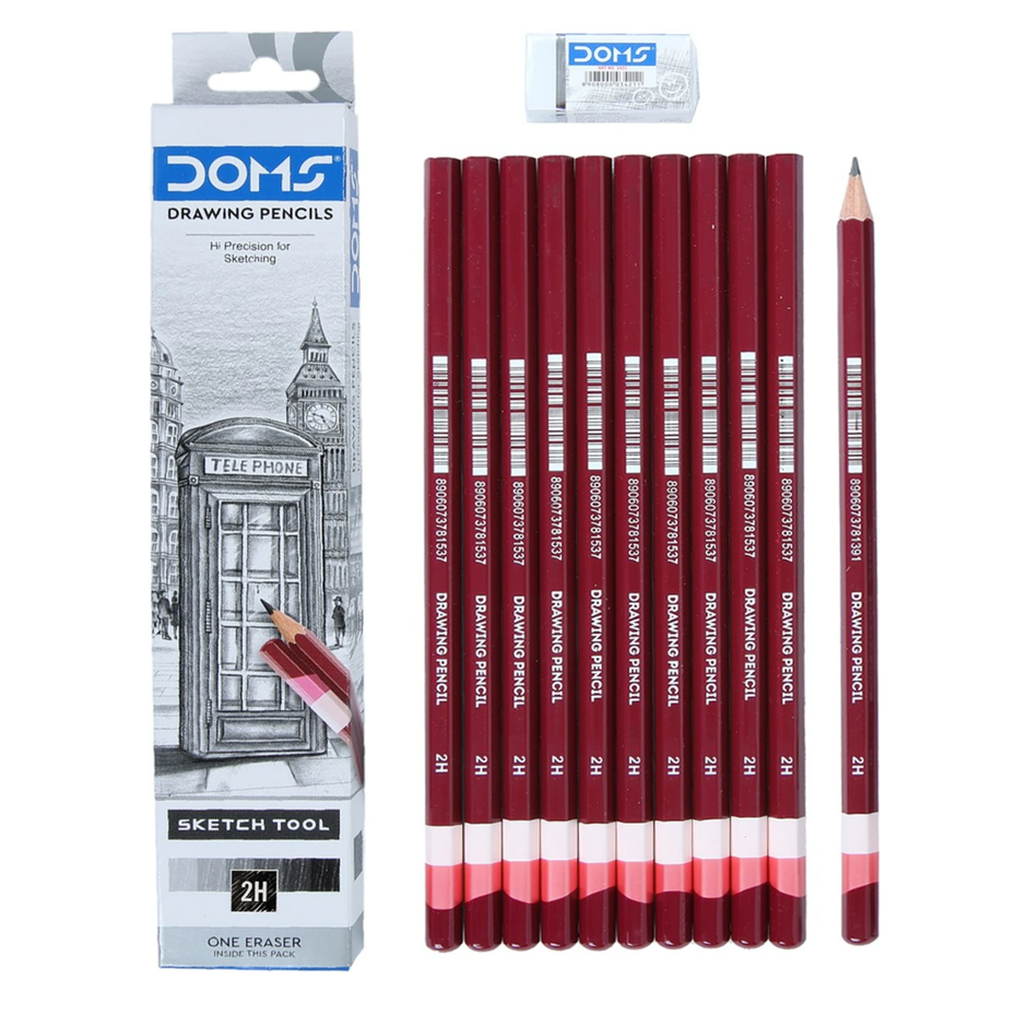 Doms Drawing Pencils | Pack of 10 | Includes Eraser