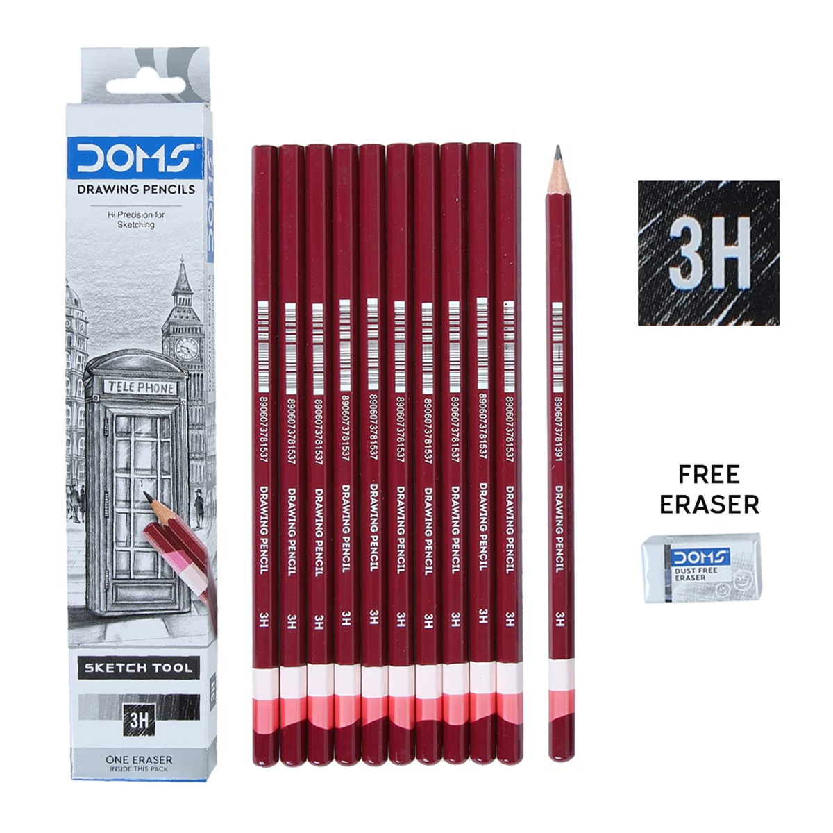 Doms Drawing Pencils | Pack of 10 | Includes Eraser