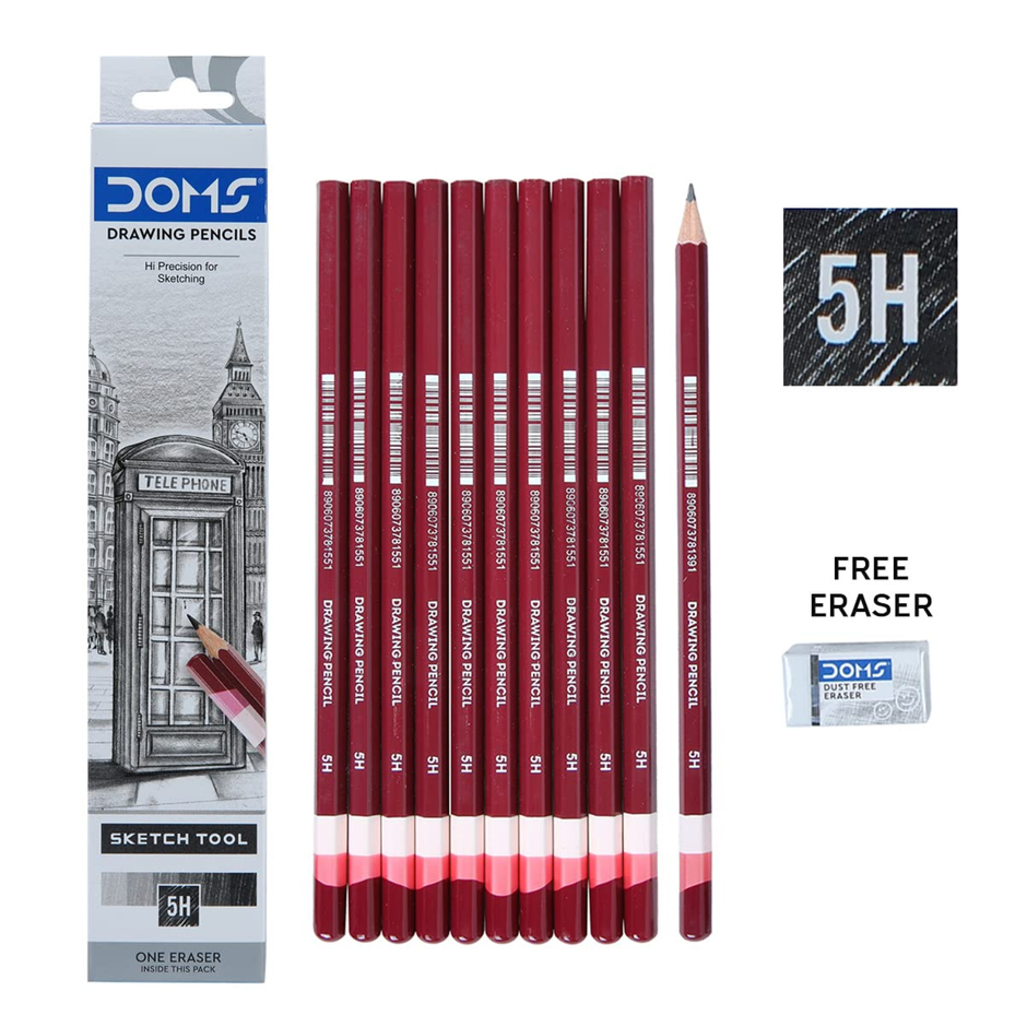 Doms Drawing Pencils | Pack of 10 | Includes Eraser
