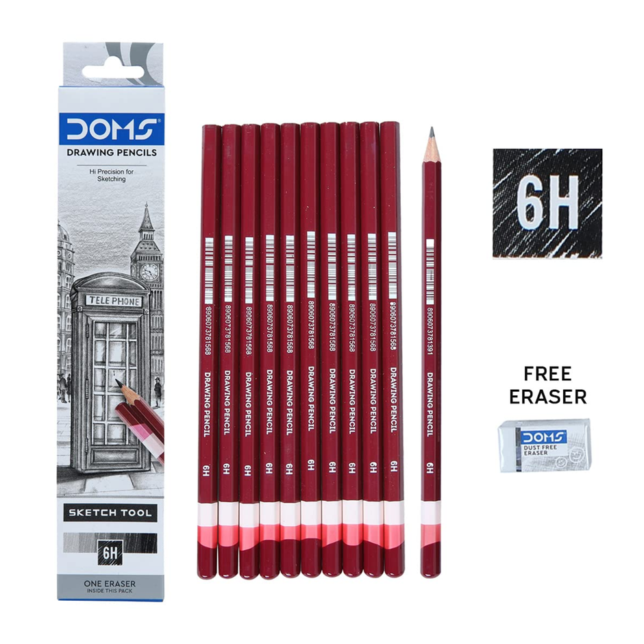 Doms Drawing Pencils | Pack of 10 | Includes Eraser