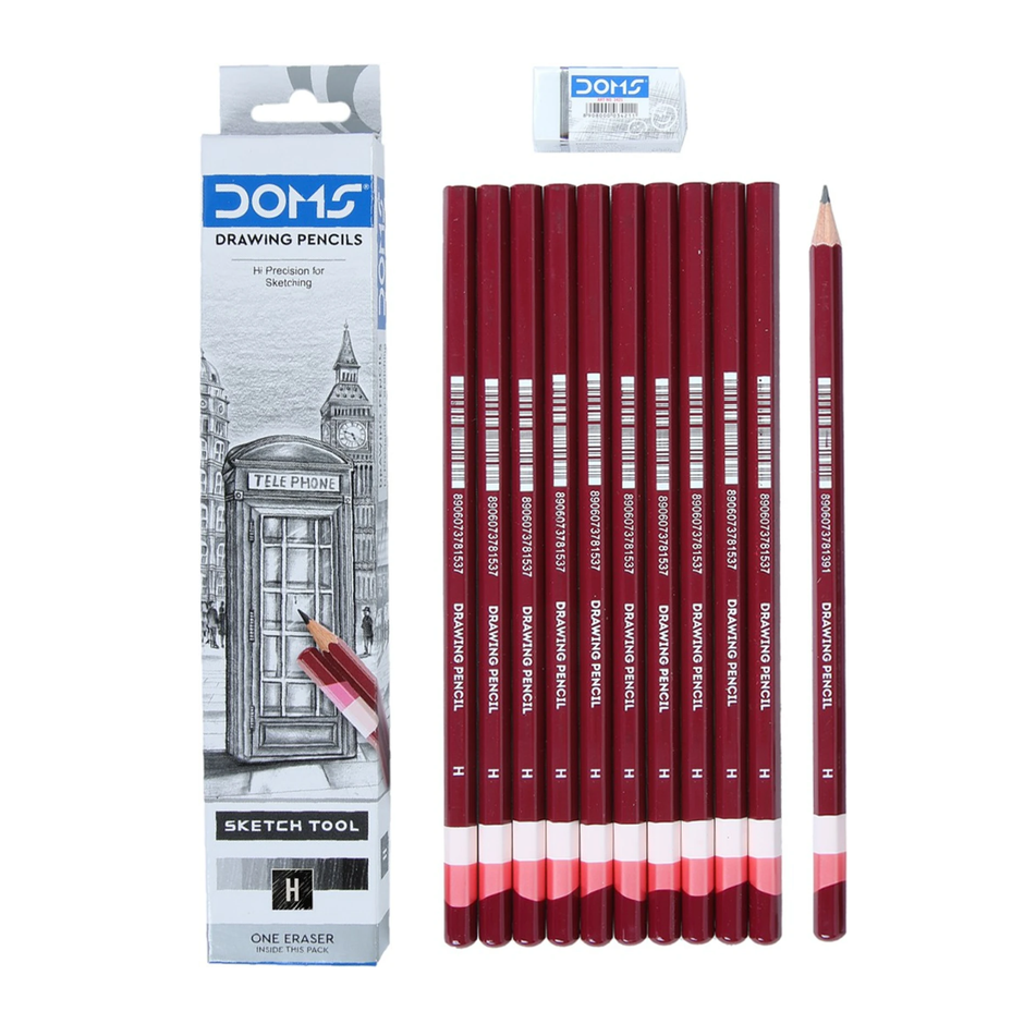 Doms Drawing Pencils | Pack of 10 | Includes Eraser