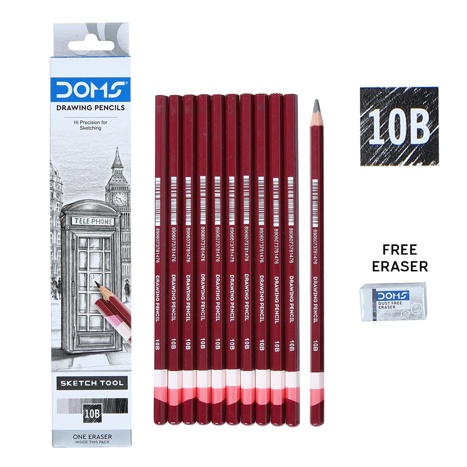 Doms Drawing Pencils | Pack of 10 | Includes Eraser