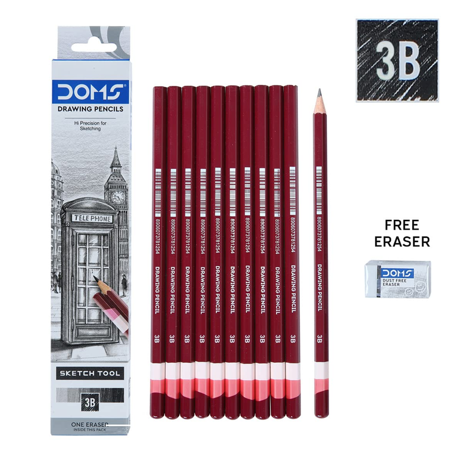 Doms Drawing Pencils | Pack of 10 | Includes Eraser