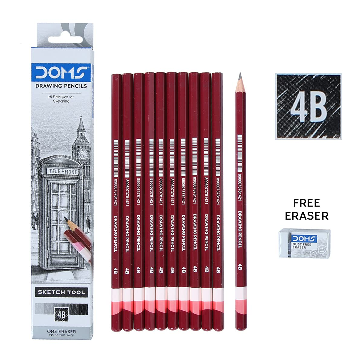 Doms Drawing Pencils | Pack of 10 | Includes Eraser