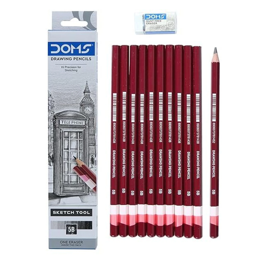 Doms Drawing Pencils | Pack of 10 | Includes Eraser