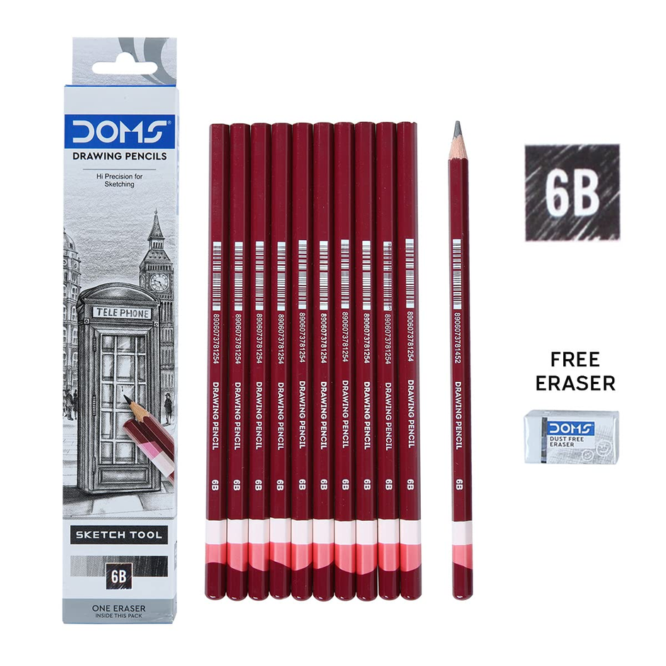 Doms Drawing Pencils | Pack of 10 | Includes Eraser