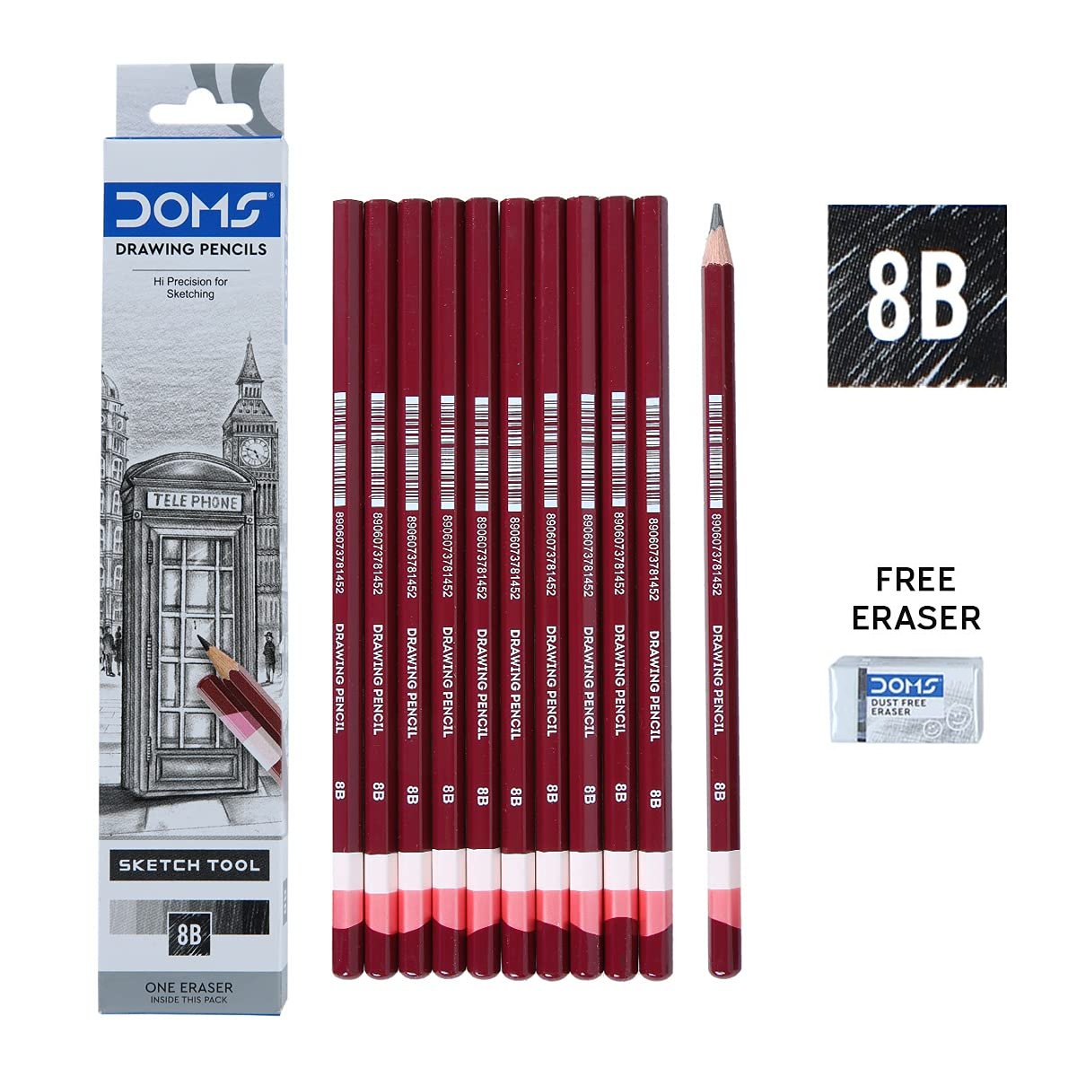 Doms Drawing Pencils | Pack of 10 | Includes Eraser