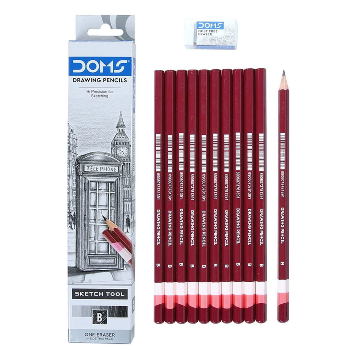 Doms Drawing Pencils | Pack of 10 | Includes Eraser