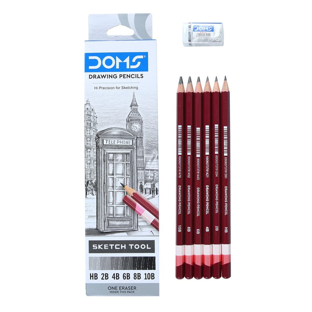 Doms Drawing Pencils | Pack of 6 | Includes Eraser
