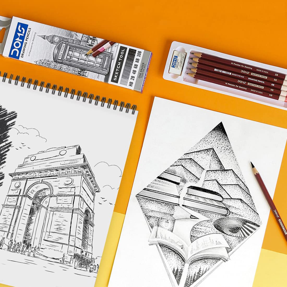 Doms Drawing Pencils | Pack of 6 | Includes Eraser