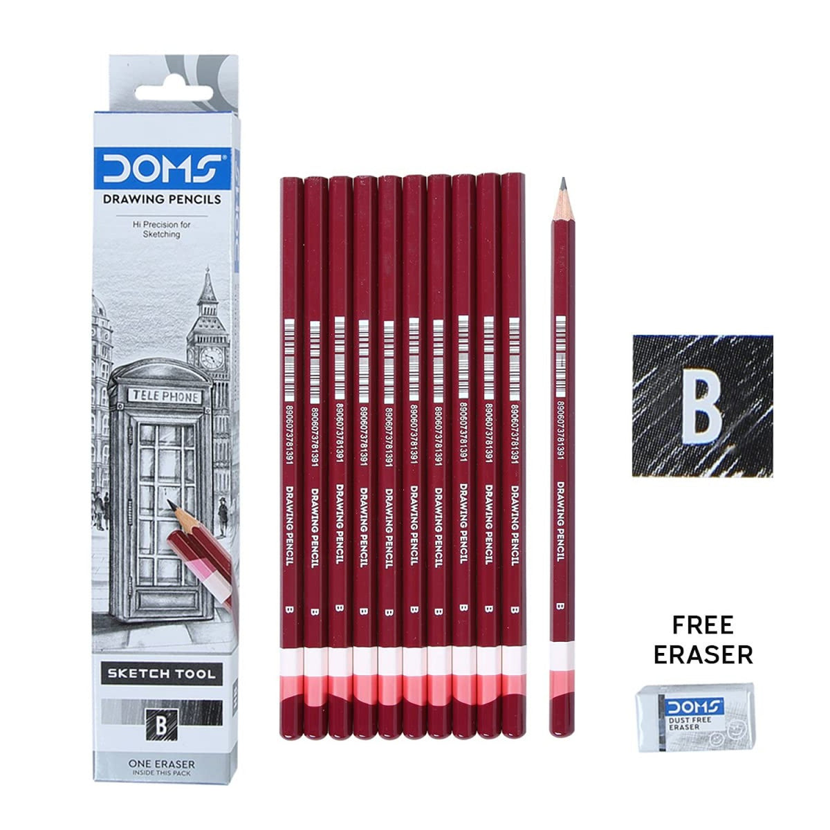 Doms Drawing Pencils | Pack of 10 | Includes Eraser
