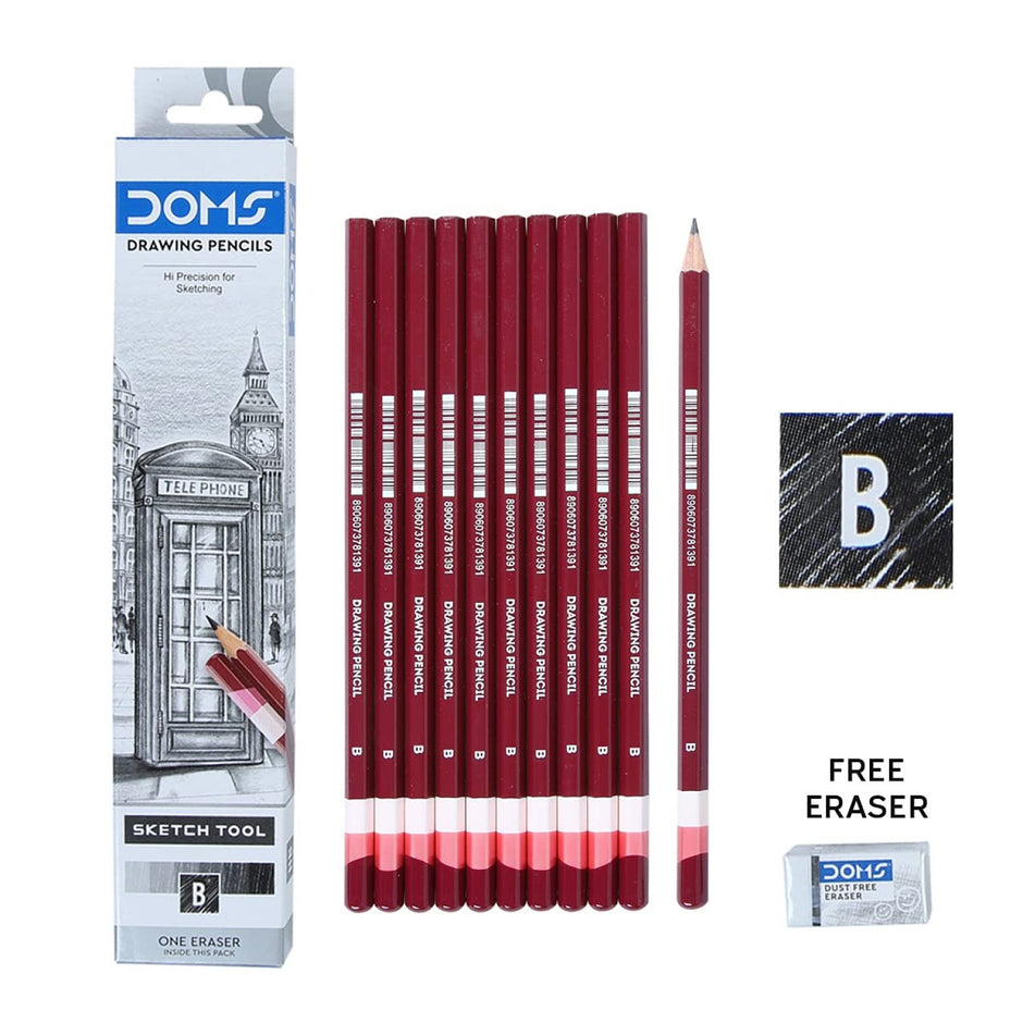 Doms Drawing Pencils | Pack of 10 | Includes Eraser
