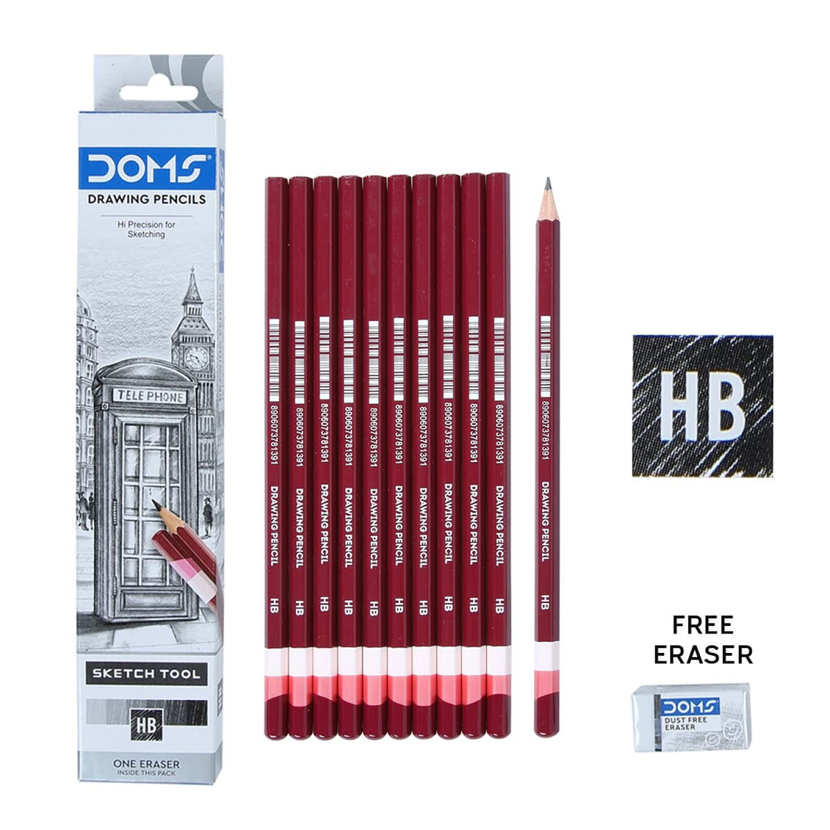 Doms Drawing Pencils | Pack of 10 | Includes Eraser