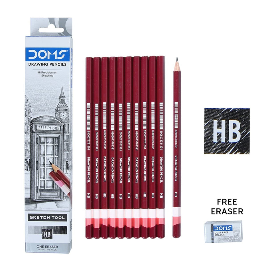 Doms Drawing Pencils | Pack of 10 | Includes Eraser