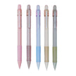 DOMS E-Mech 0.5mm Mechanical Pencil in various pastel shades: pink, lavender, blue, white, and sage green.