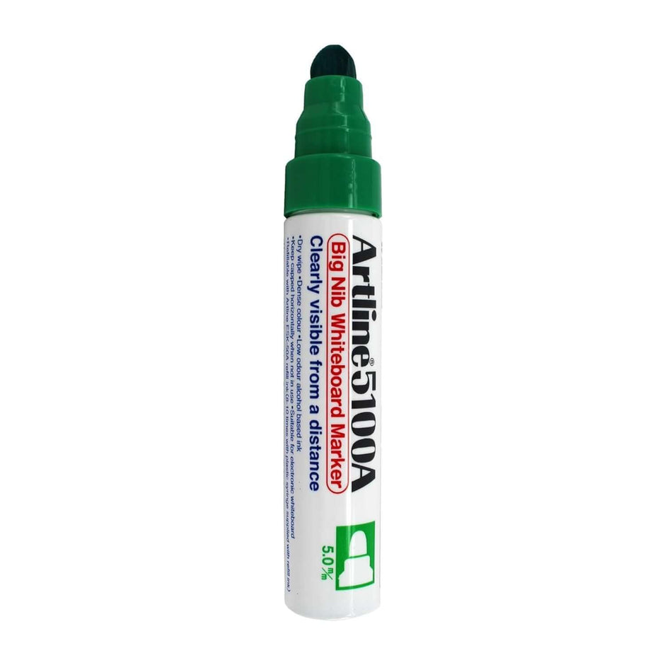 Artline EK-5100A White Board Marker | Ink Colour - Blue, Black, Red and Green in green color, designed for bold, visible writing.
