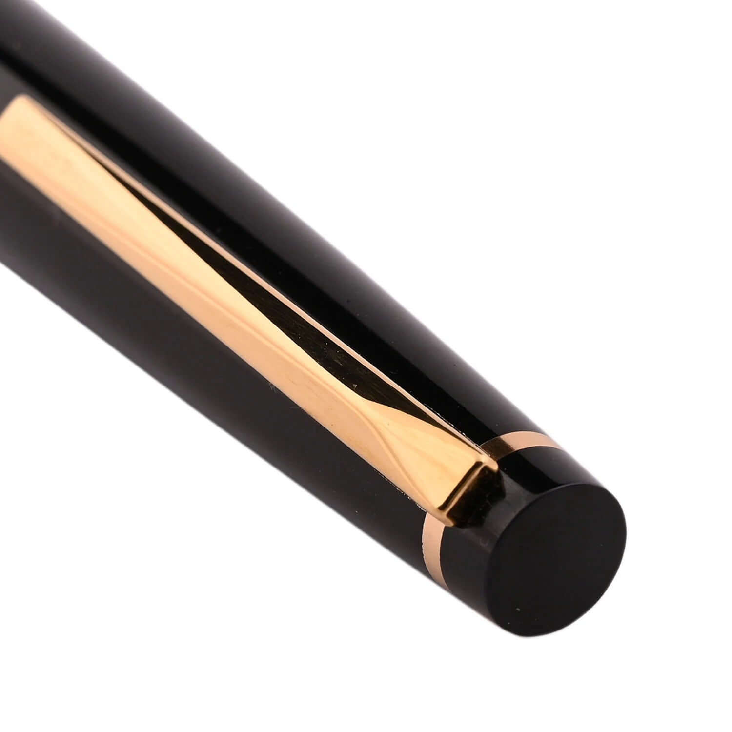 Close-up view of the Pilot Elite 95s Black GT Fountain Pen showcasing its black resin body and gold trims.