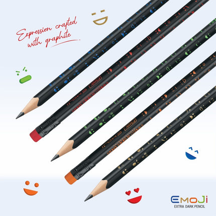 Flair Emoji Extra Dark Pencils featuring playful designs, perfect for writing, drawing, and sketching.