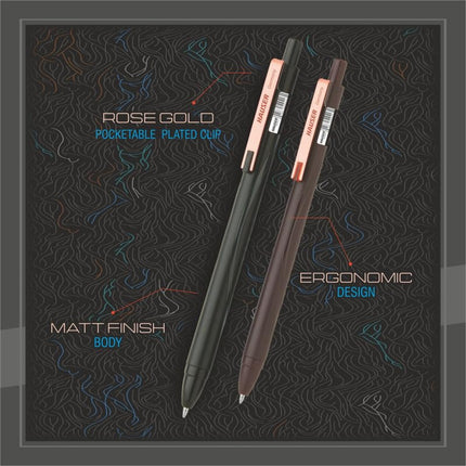 Hauser Enzo Ball Pen | Ink Colour - Blue showcasing rose gold pocketable clip and ergonomic design.