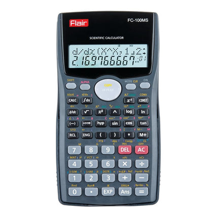 Flair FC-100MS Scientific Calculator | 300 Functions and 2 Line Display with advanced features and dual-line output.