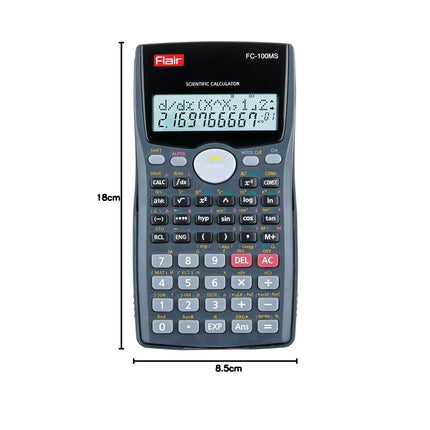 Flair FC-100MS Scientific Calculator | 300 Functions and 2 Line Display with dual line monitor and extensive functions.