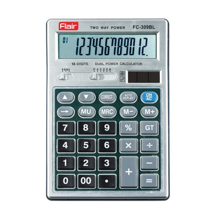 Flair FC-309BL 12 Digits Desktop Calculator with dual power and intuitive key layout
