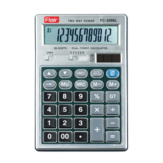 Flair FC-309BL 12 Digits Desktop Calculator with dual power and intuitive key layout