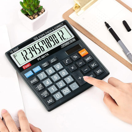 Flair FC-501TX 12 Digits GST Desktop Calculator with crisp display and keypad.