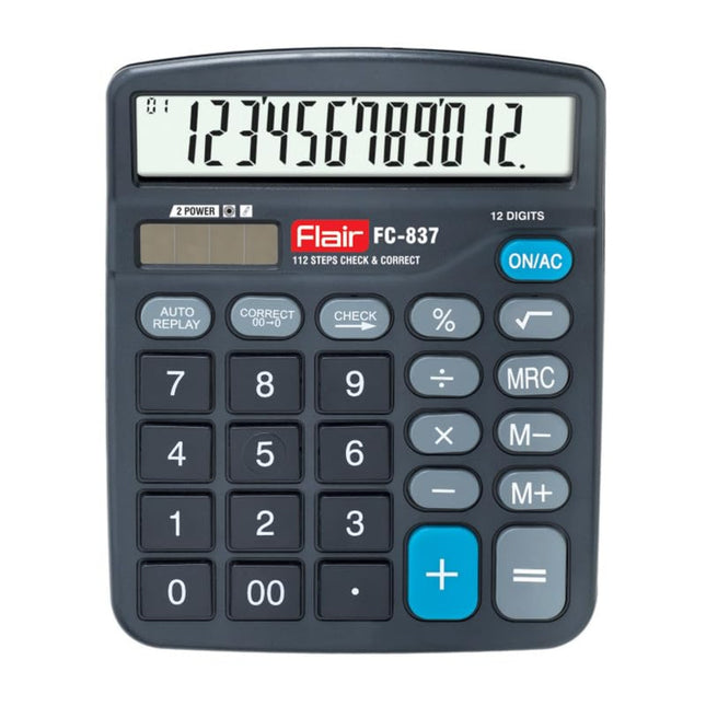 Flair FC-837 12 Digits Desktop Calculator with 112 steps check and correct features