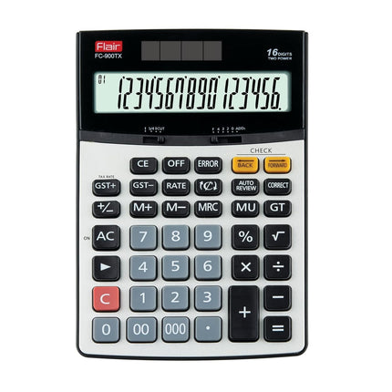 Flair FC-900TX 16 Digits GST Desktop Calculator with spacious display and GST functionality.