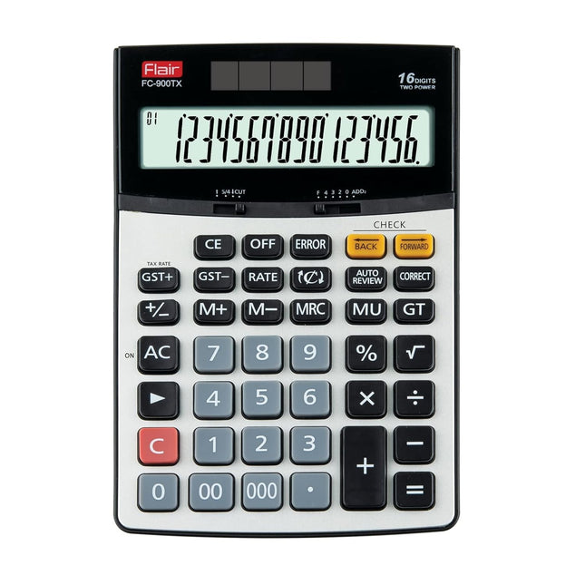 Flair FC-900TX 16 Digits GST Desktop Calculator with spacious display and GST functionality.