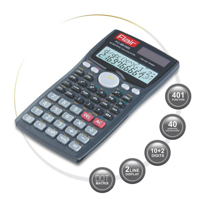 Flair FC-991MS Scientific Calculator | 401 Functions and 2 Line Display with dual-line display and advanced functions.