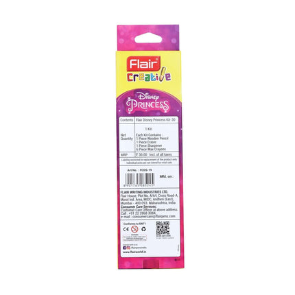 Flair Creative Disney Princess 30 Kit | Stationery Kit of 4 Items packaging showcasing its colorful design and contents.