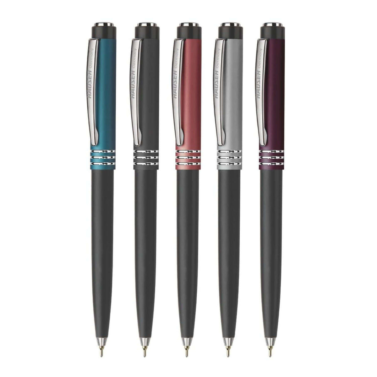 Hauser Flaunt Ball Pen | Ink Colour - Blue in a display with four other color options highlighted.