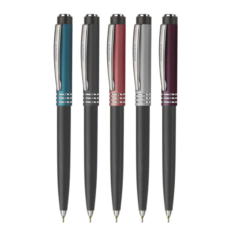 Hauser Flaunt Ball Pen | Ink Colour - Blue in a display with four other color options highlighted.