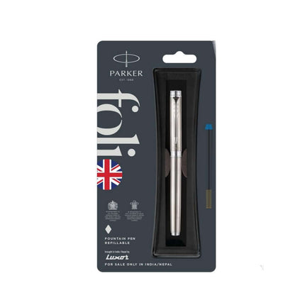 Parker Folio Stainless Steel Fountain Pen with Quink Converter
