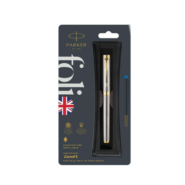 Parker Folio Stainless Steel Fountain Pen with Quink Converter