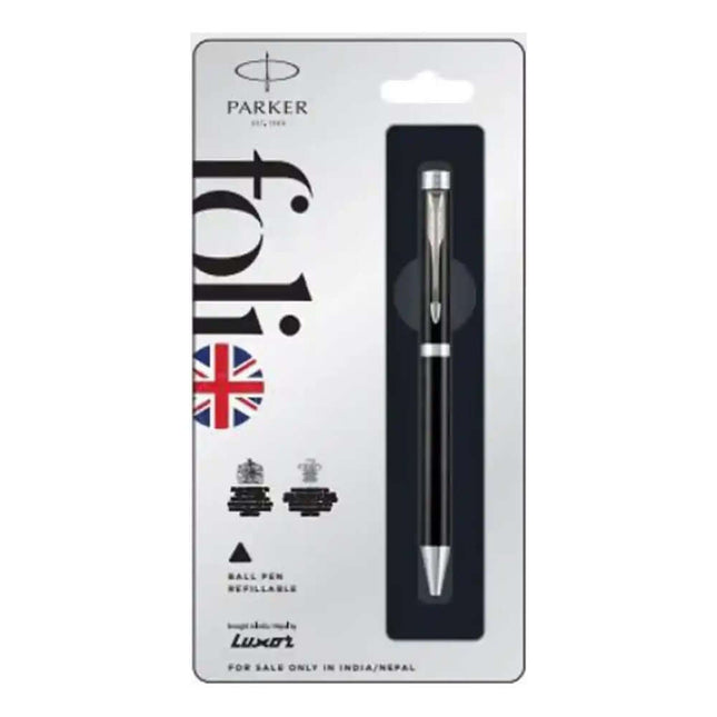 Parker Folio Standard Chrome Trim Ball Pen | Ink Colour - Blue