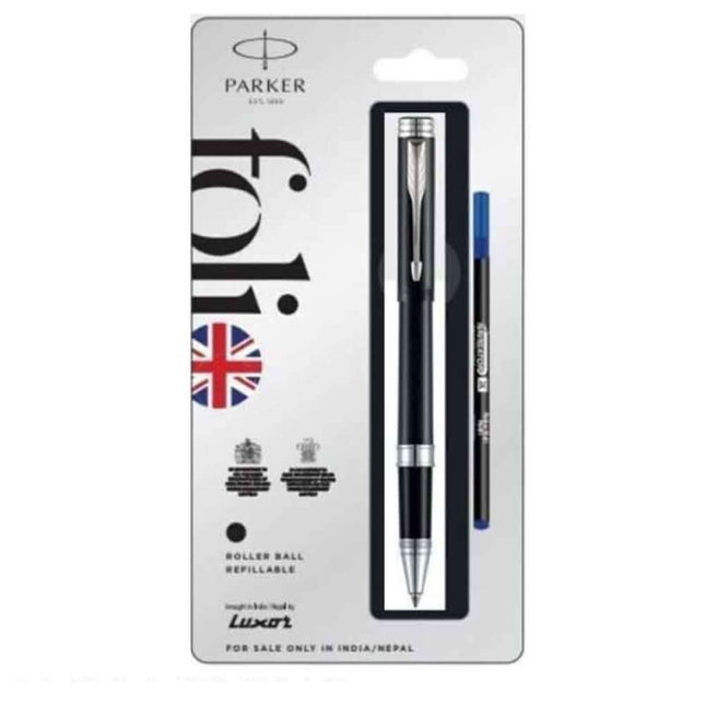 Parker Folio Standard Chrome Trim Roller Ball Pen | Ink Colour - Blue