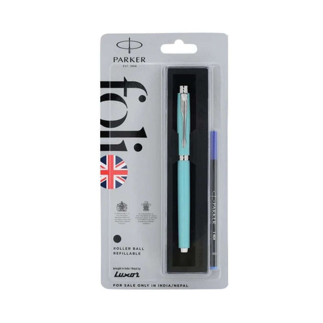 Parker Folio Standard Chrome Trim Roller Ball Pen | Ink Colour - Blue