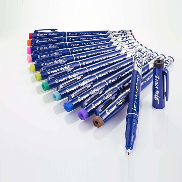 Pilot Frixion Fineliner Pens Assorted Colours displayed in vibrant colors for versatile writing and creative projects.