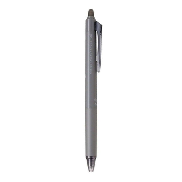 Pilot Frixion Synergy Knock 05 Roller Ball Pen with Inbuilt Eraser in grey color, featuring a precise tip and erase capability.