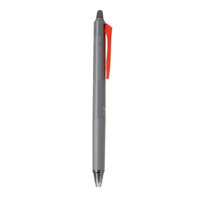 Pilot Frixion Synergy Knock 05 Roller Ball Pen with Inbuilt Eraser in grey with red clip.