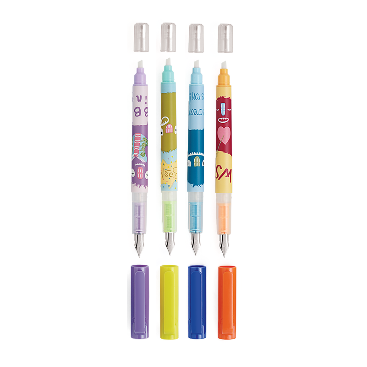 Unomax Funky Fountain Pen | 2 in 1 with Eraser | Includes 4 Ink Cartridges