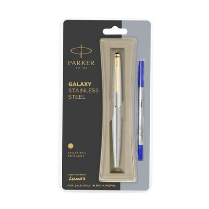 Parker Galaxy Gold Trim Roller Ball Pen | Ink Colour - Blue